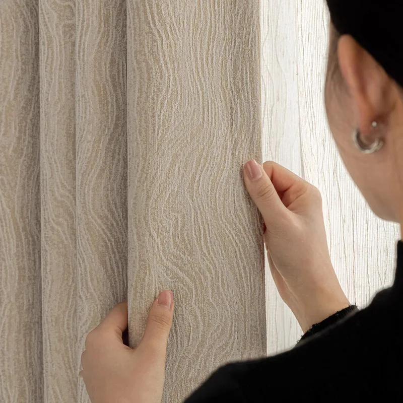 

Легкие роскошные кремовые жаккардовые занавески с волнистой водой, трехмерные, черные, с затенением, для спальни, гостиной, 180문커텐