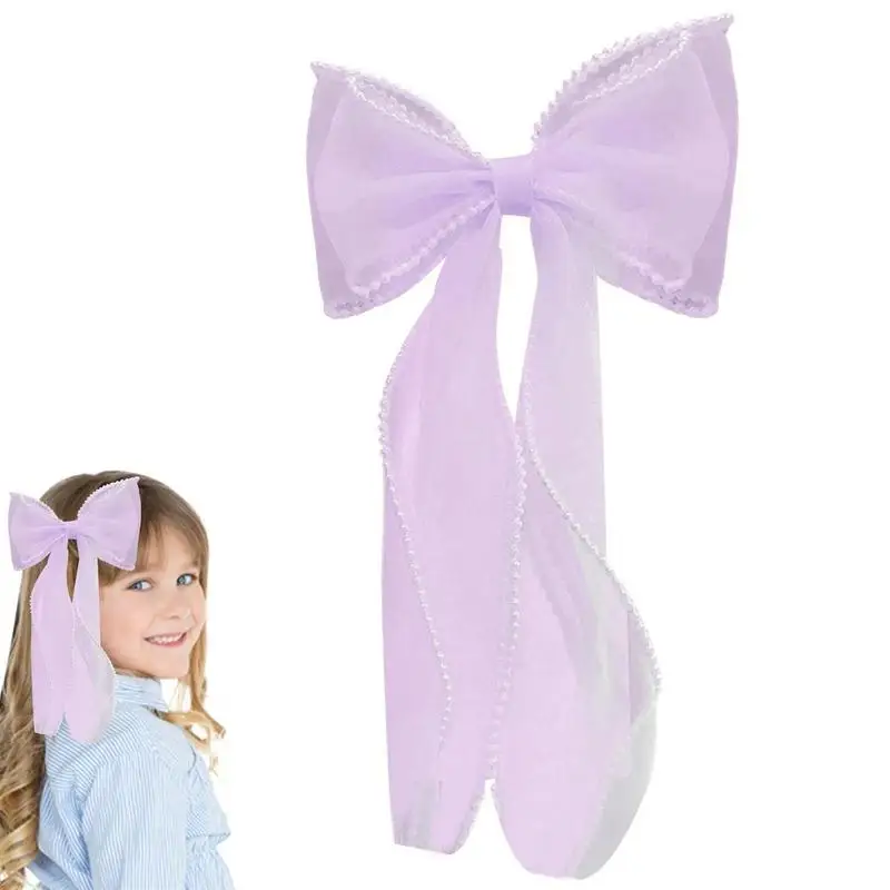 Long Ribbon Hair Bows Girls Colorful Long Tail Hairpin Bows Comfortable And Cute Shape Tail Hair Bows For Girl Daughter Sister