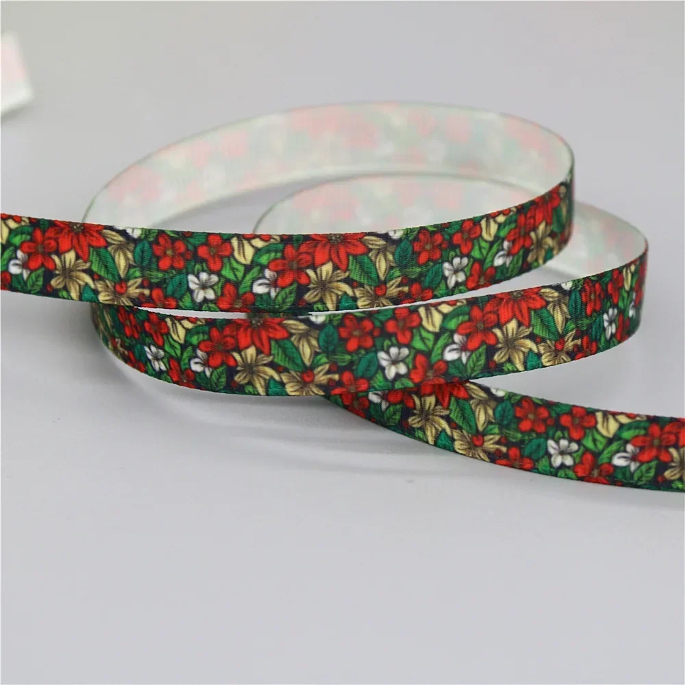 DHK 3/8\'\' 5yards Floral Flowers Printed Grosgrain Ribbon Accessories Material Decoration Collar DIY Sewing Craft C2631