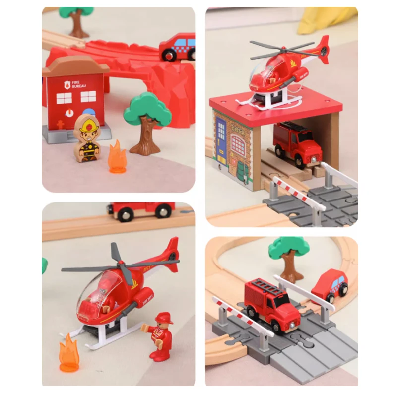 Pista de trem brinquedos pista de resgate de incêndio série de jogos crianças trilhos de trem brinquedos combinação de carro compatível com pista de madeira presente pd03