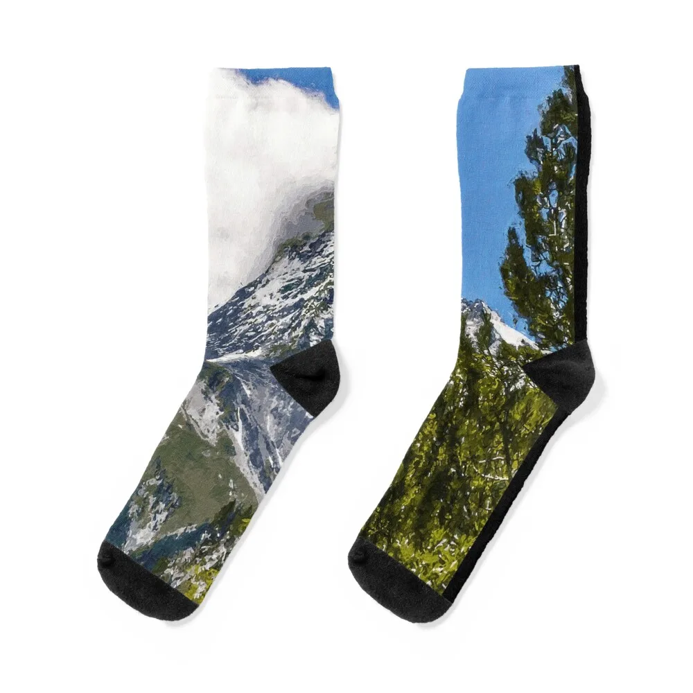 

Matterhorn Mountain Switzerland Zermatt, European Swiss Alps Mountains, Winter Matterhorn Landscape Oil Paint, Switzerland Socks