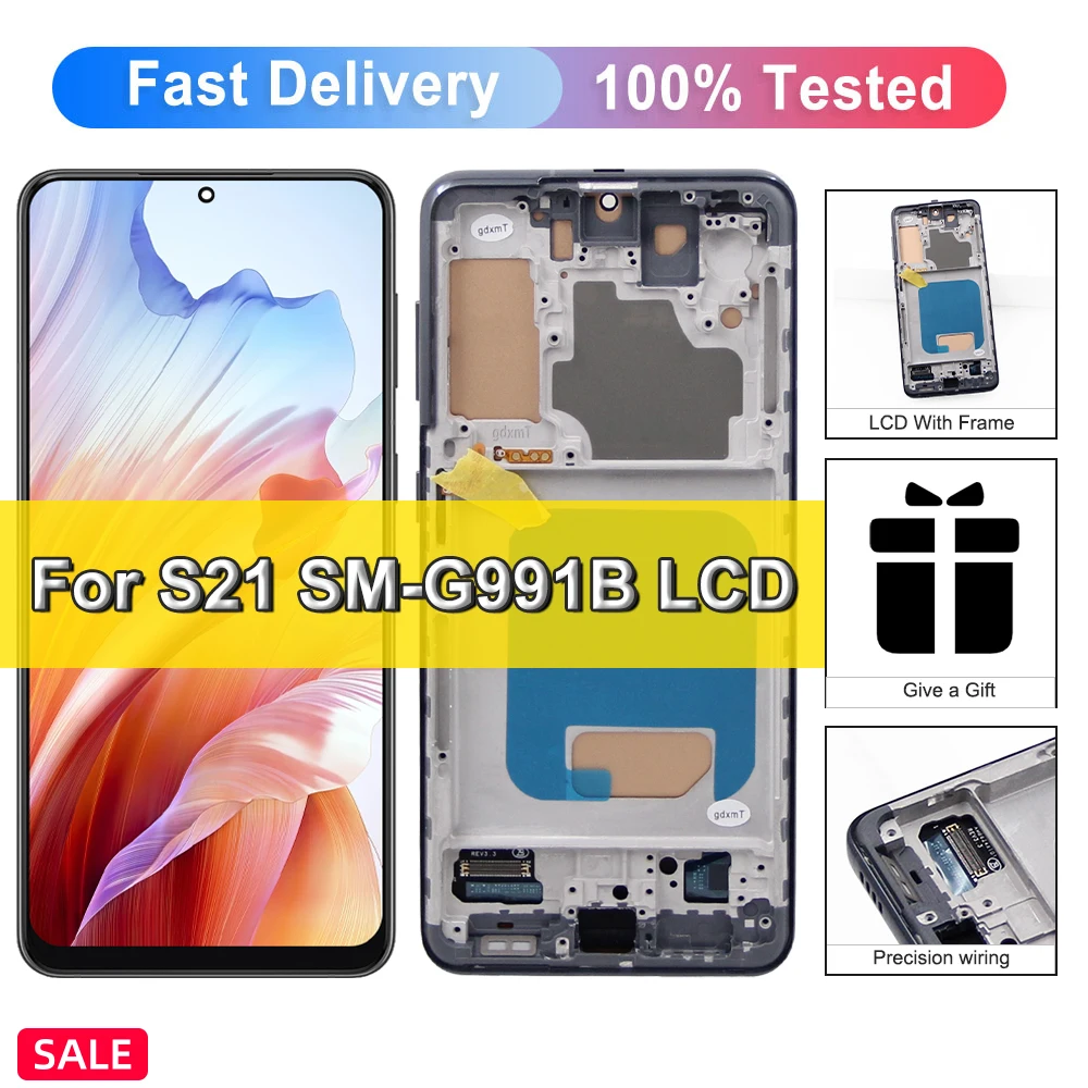 TFT For Samsung S21 5G SM-G991B G991B/DS G991U LCD Display Touch Screen Digitizer Assembly S21 Screen Replacement with Frame