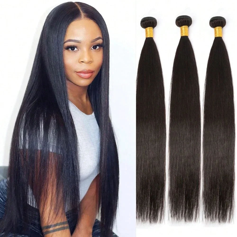 

Наборы натуральных прямых человеческих волос черного цвета, 1 пучок, идеально подходят для повседневного использования и особых случаев.