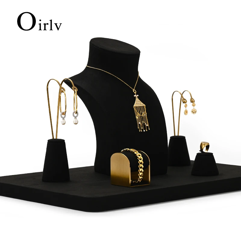 Oirlv Black Jewelry Display Set Shop Cabinet Display Props for Necklace Display Bust Watch Ring Earrings Bangle Decoration Rack