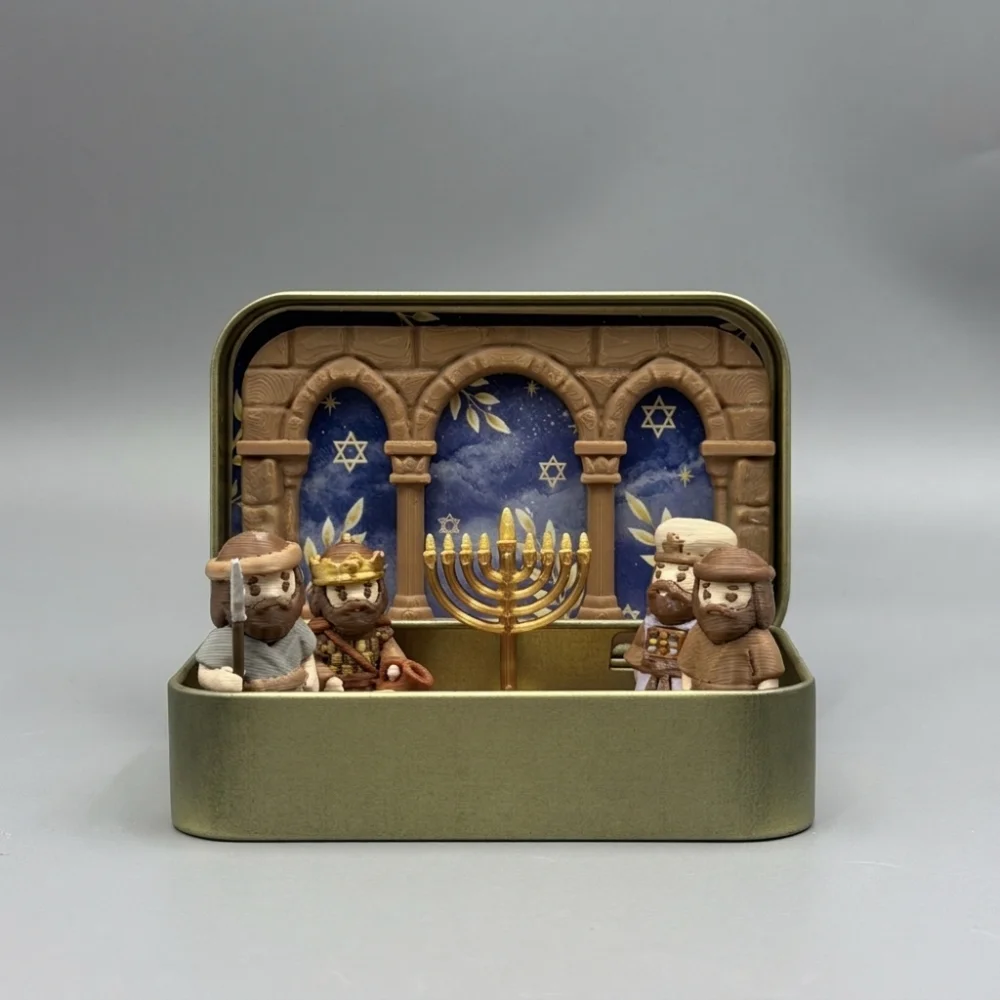 Metal Tin Box Mini Christmas Trough Set Holy Family 3D Printed Xmas Manger Ornaments Shepherd Animal Hand Painted