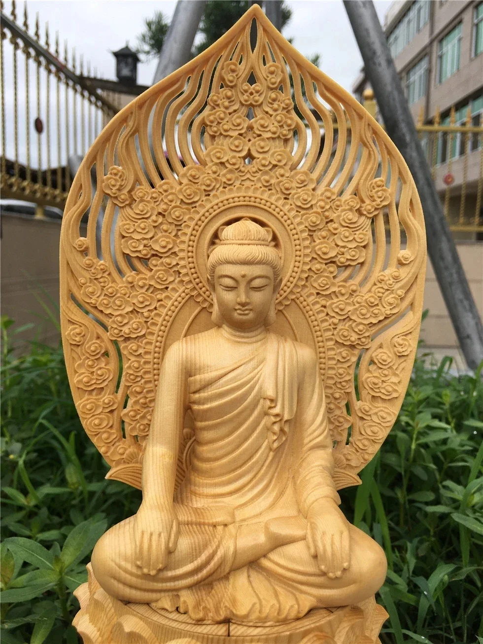 Wood Carving Great Sun Tathagata Buddha Sakyamuni Muni Wood Root Carving Buddha Statue Handicraft Porch Decoration