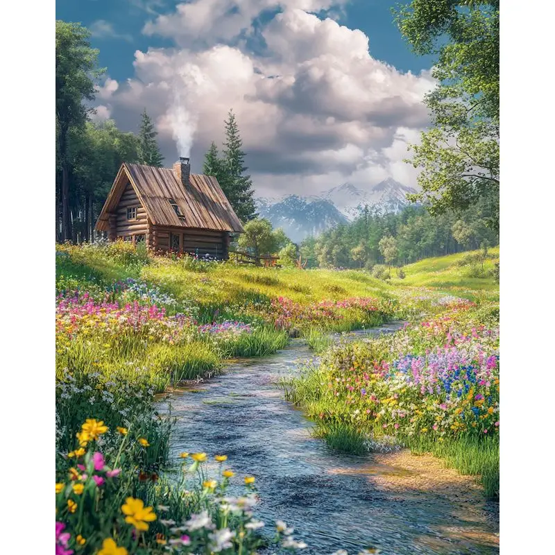 

GATYZTORY Coloring By Numbers Cabin Stream Kits Home Decoration Drawing By Number On Canvas Paint For Painting Unique Gift