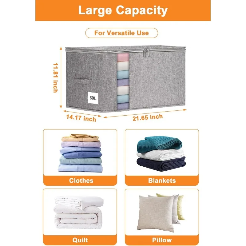 Grands sacs de rangement pour vêtements, paquet de 2 sacs de rangement pour couette avec Structure/fermeture éclair robuste pour couettes King/Queen, couette