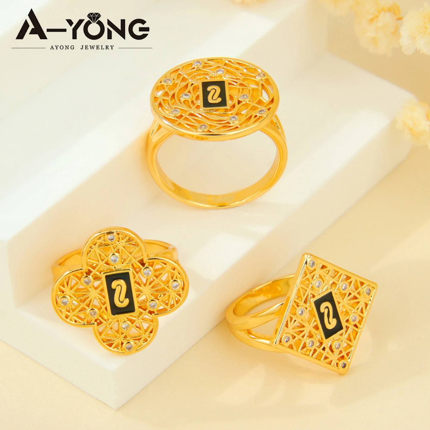 Dubai Vintage Zirkonia-Ringe 21k Vergoldet Arabisch Muslimisch Hip-Hop Mode-Ring Bollywood Damen Ethnischer Party Punk Schmuck – Detail 1