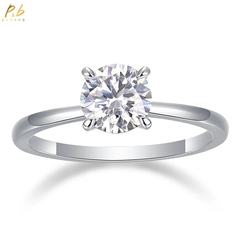 

PuBang Fine Jewelry Классические обручальные кольца из стерлингового серебра 925 пробы VVS1 3EX D круглой огранки 1 карат с настоящим муассанитом и бриллиантами, оптовая продажа