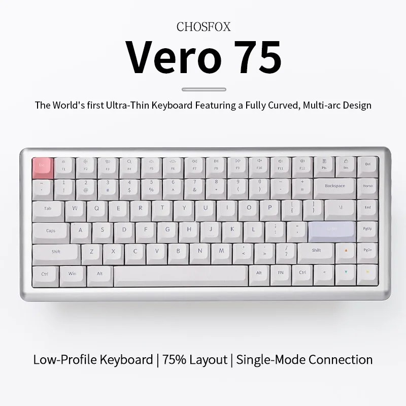 

Механическая клавиатура CHOSFOX Vero75 Low Profile с поддержкой QMK/VIA, 84 клавиши, 75%, однорежимная, с возможностью горячей замены, RGB, для офиса