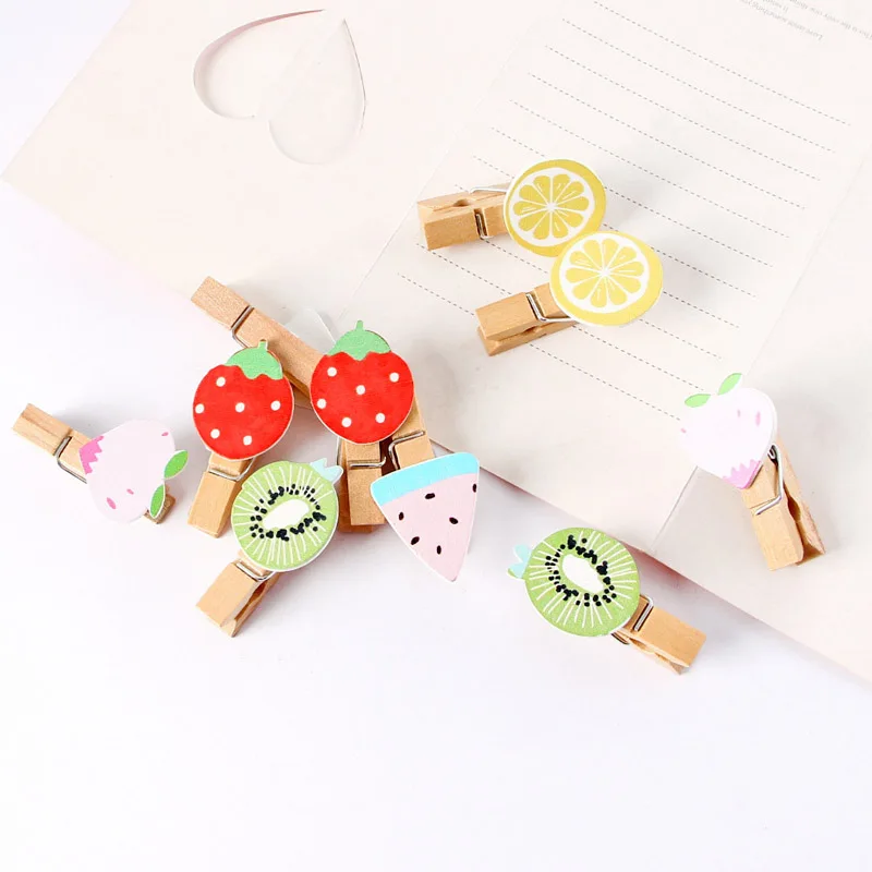 10pcs 35x7mm Fruit Lovely Wood Clothes Pegs Clothespin Clips Office Party Decoration Accessories Photo Hanging Pegs ﻿