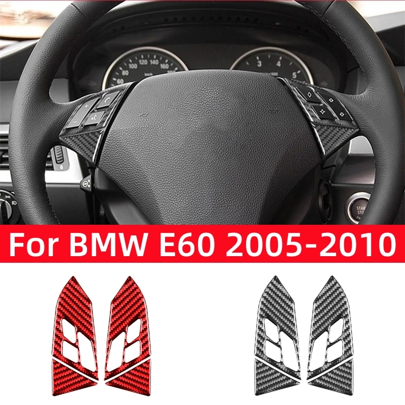

For BMW 5 Series E60 2004-2010 Car Accessories Carbon Fiber Interior Car Steering Wheel Panel Buttons Trim Frame Cover Stickers