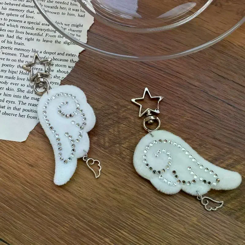 

INS стиль ретро ткань цепочка со звездой крыло кулон брелок Y2K ангел цепочка для мобильного телефона орнамент украшения аксессуары подарки