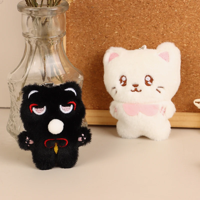 Cute Cat Plush Toy Cartoon Black Kitten Pendant Soft Stuffed Doll Keychain Car Key Ring Backpack Bag Decor Gift