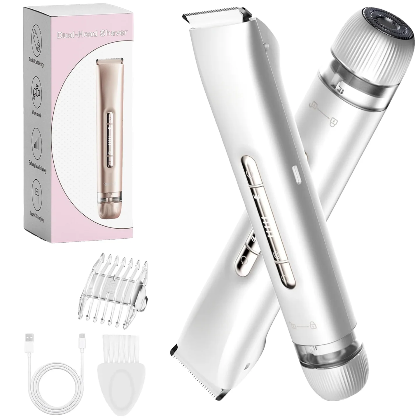 2 in 1 Dual Head Women Electric Shaver Bikini Trimmer for Facial Body Hair Removal Rechargeable Painless Lady Shaver Wet Dry Use