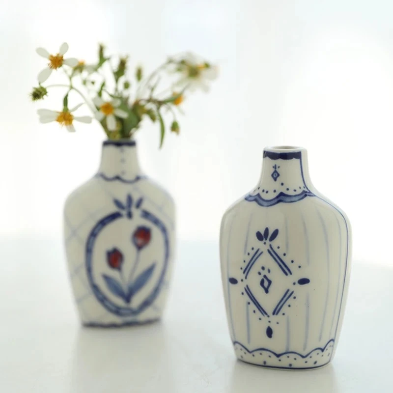 

Blue and White Porcelain Small Vase Lovely Plant Pots Table Decoration Flower Arrangement Floral Vase Room Aesthetic Decor