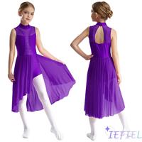 Girls Figure Skating Dance Dress Sleeveless Sparkly Rhinestone Liturgical Lyrical Contemporary Ballroom Modern Dresses Maxi Gown