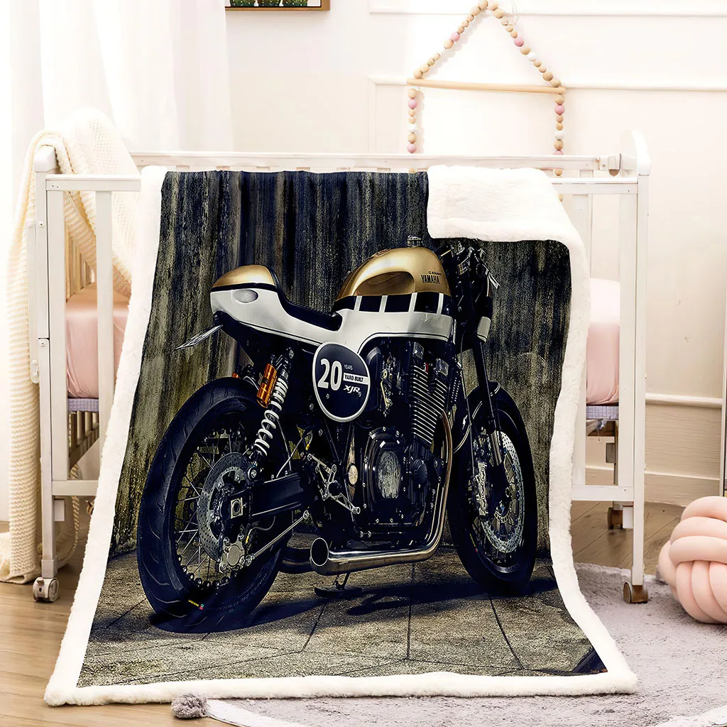 HUANZHUANG Sherpa Blanket 3D Super Motorcycle Pattern Plush Blanket Print Sherpa Blanket For Boys Teens Personalized Blanket Th