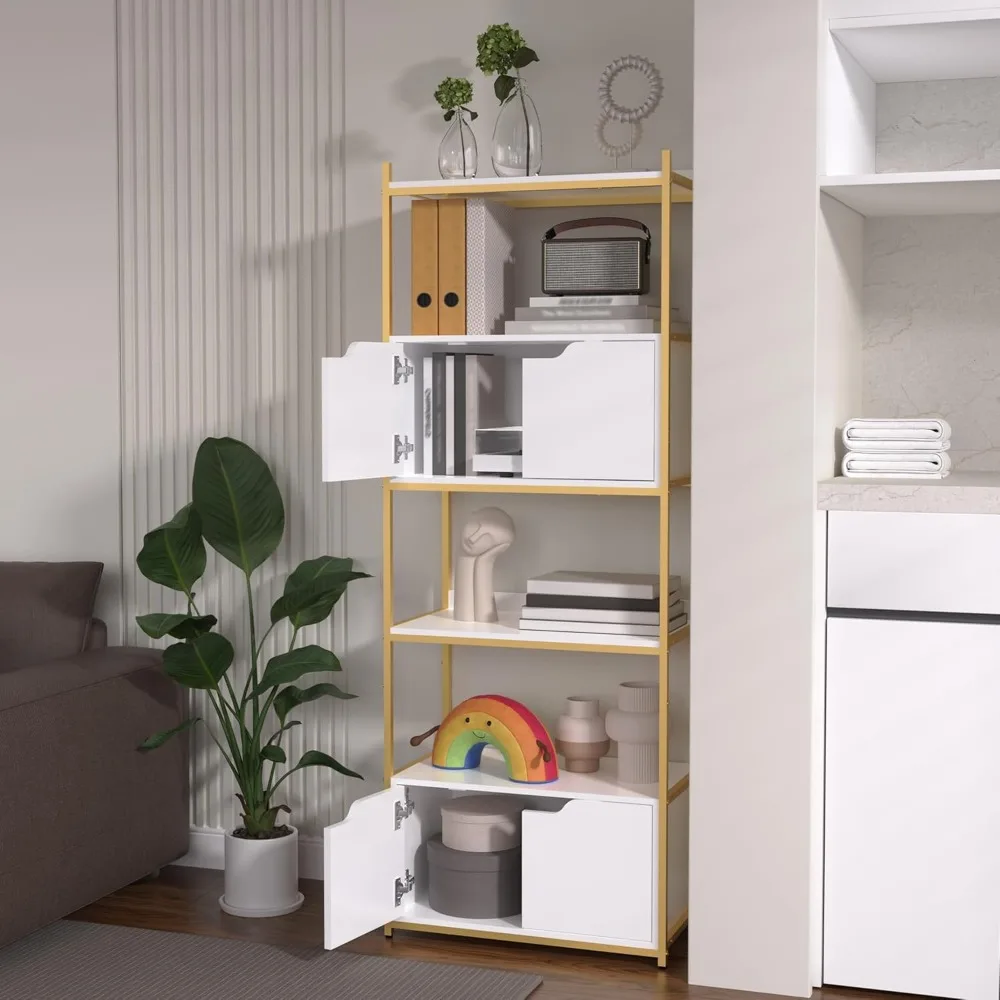 Bookshelf, Bookcase with Cabinet Storage, Open Display Bookcase for Display, Industrial Floor Standing Book Shelf Organizer