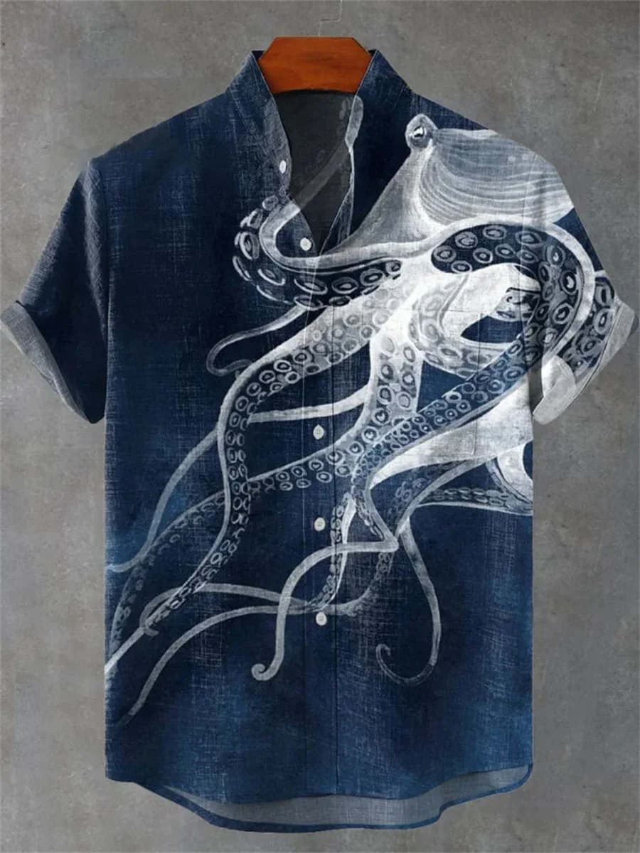 2025 Men's Summer Refreshing, Cool and Comfortable Linen Short sleeved Shirt Elegant Pattern Printed Button Top