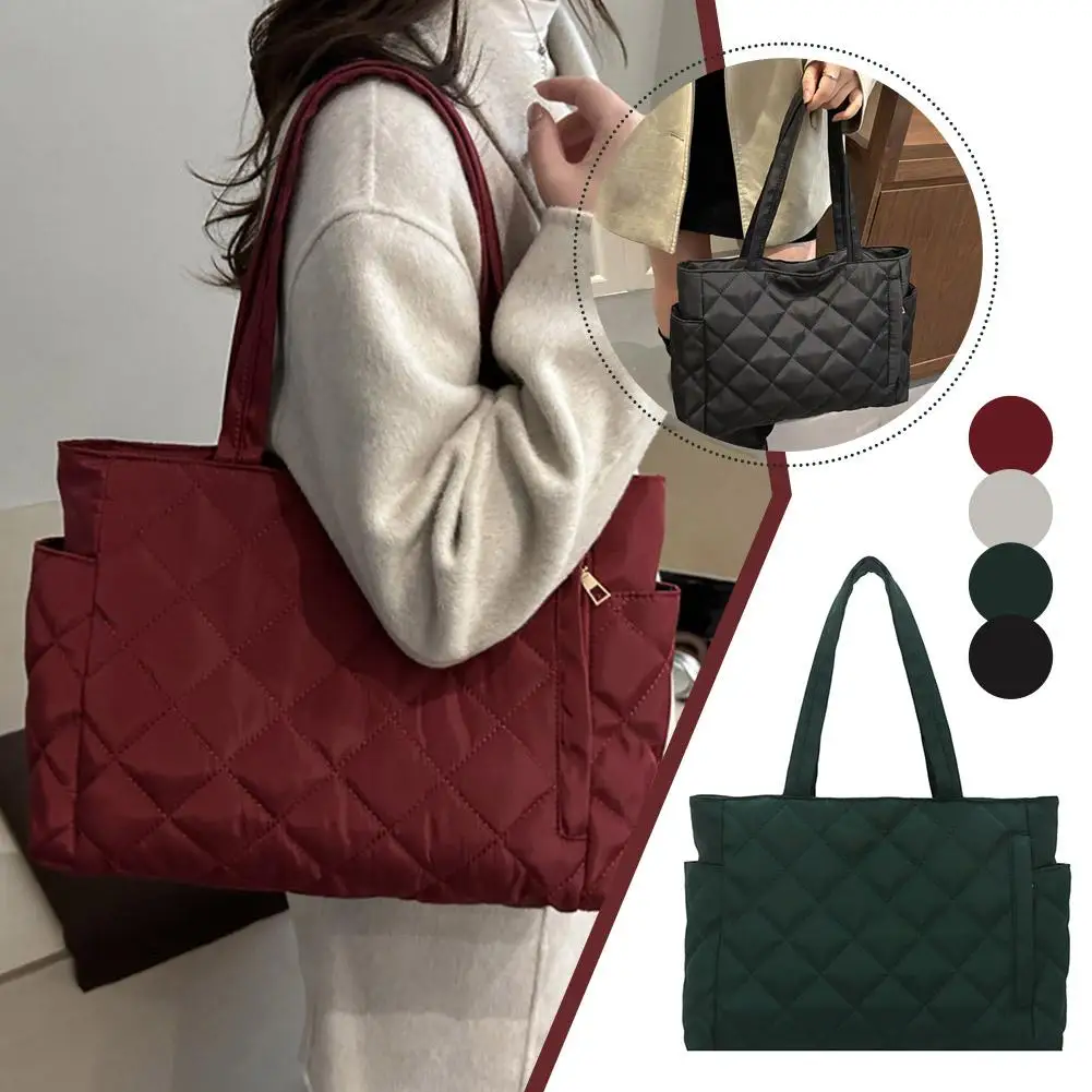Mehrtaschen-Damen-Umhängetasche im Postboten-Stil, mit Rautenmuster, aus Baumwolle, als Kleider- und Schultertasche, große Kapazität, lässige Nylon-Schultertasche. – Detail 15