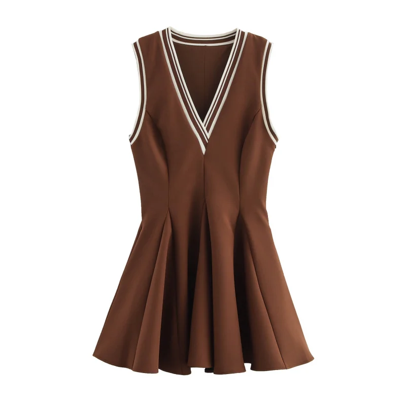 

Spring New Dress Women's Clothing European and American Style SleevelessvCollar Design Sense Niche Slimming