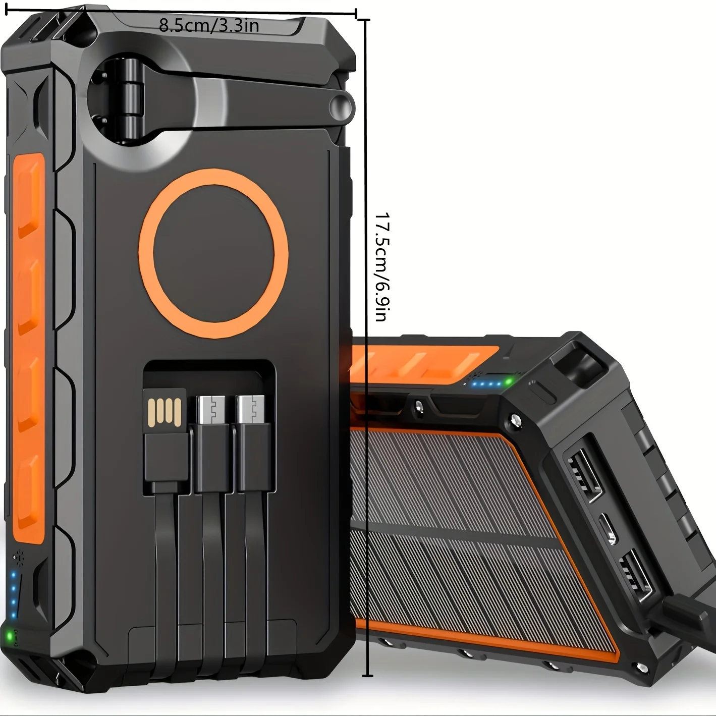 

Solar Power Bank with Wireless Charging, Hand Crank, 3 Fast Charging Cables, 7 Outputs & SOS Flashlight for Outdoor Emergency