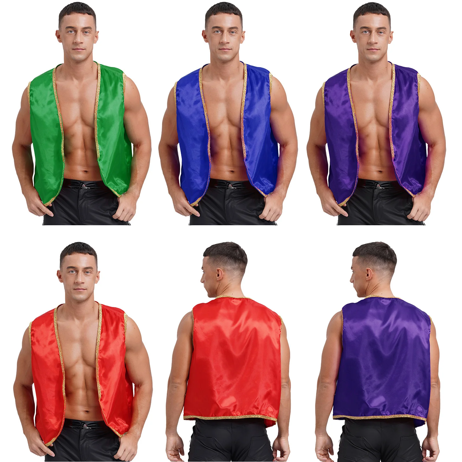 New Indian Arabian Cosplay Tops Arabian Prince Vest Men Aladin Costume Shiny Stain Waistcoat for Halloween Carnival Exotic Tanks