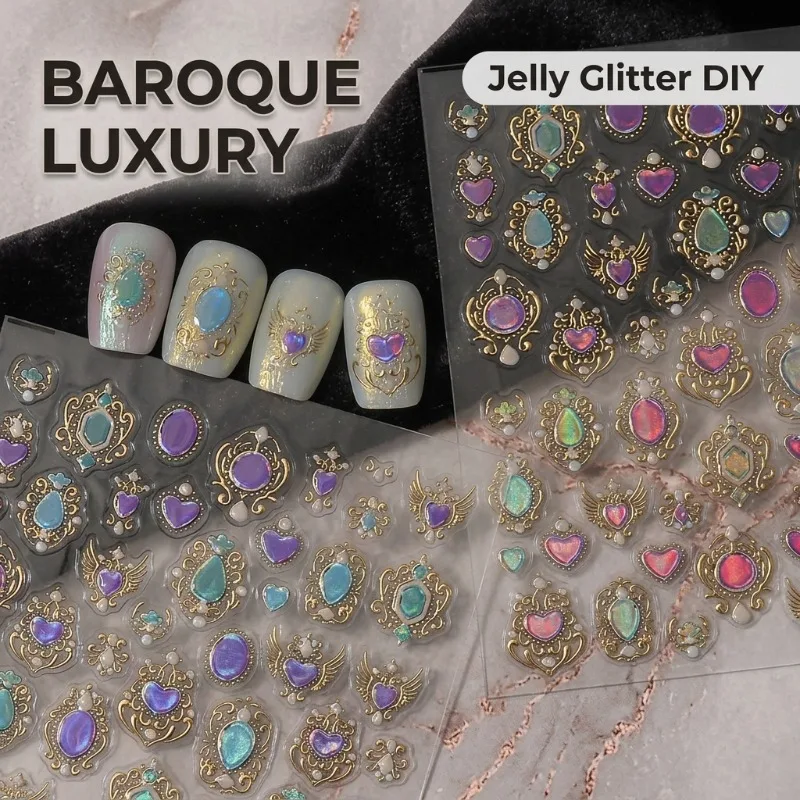 Baroque Dream French Nail Sticker Colorful Gem Jelly Design Luxury Delicate Light Luxury INS Inspired DIY Art Decal Nail Sticker