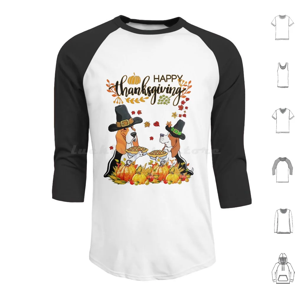 Happy Basset Hound Dog Thanksgiving Dog , Dog , Dog Lover , Amazing Idea Hoodie cotton Long Sleeve Happy Basset Hound