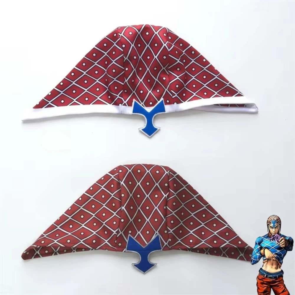JOJO Guido Mista LookOut3D Cosplay Headwear Adult Red Plaid Triangle Scarf Party Role Play Accessory Game Prop