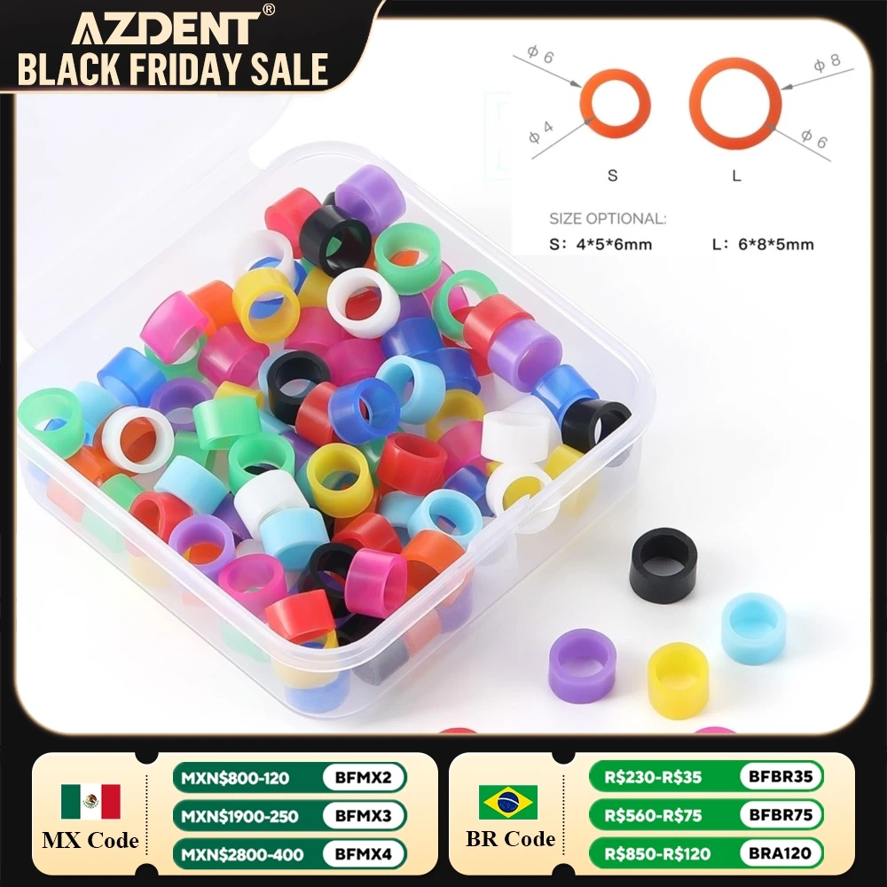 100Pcs/Box Dental Color Code Ring AZDENT Silicone Identification Circle Orthodontic Instrument Dentistry Material Autoclavable