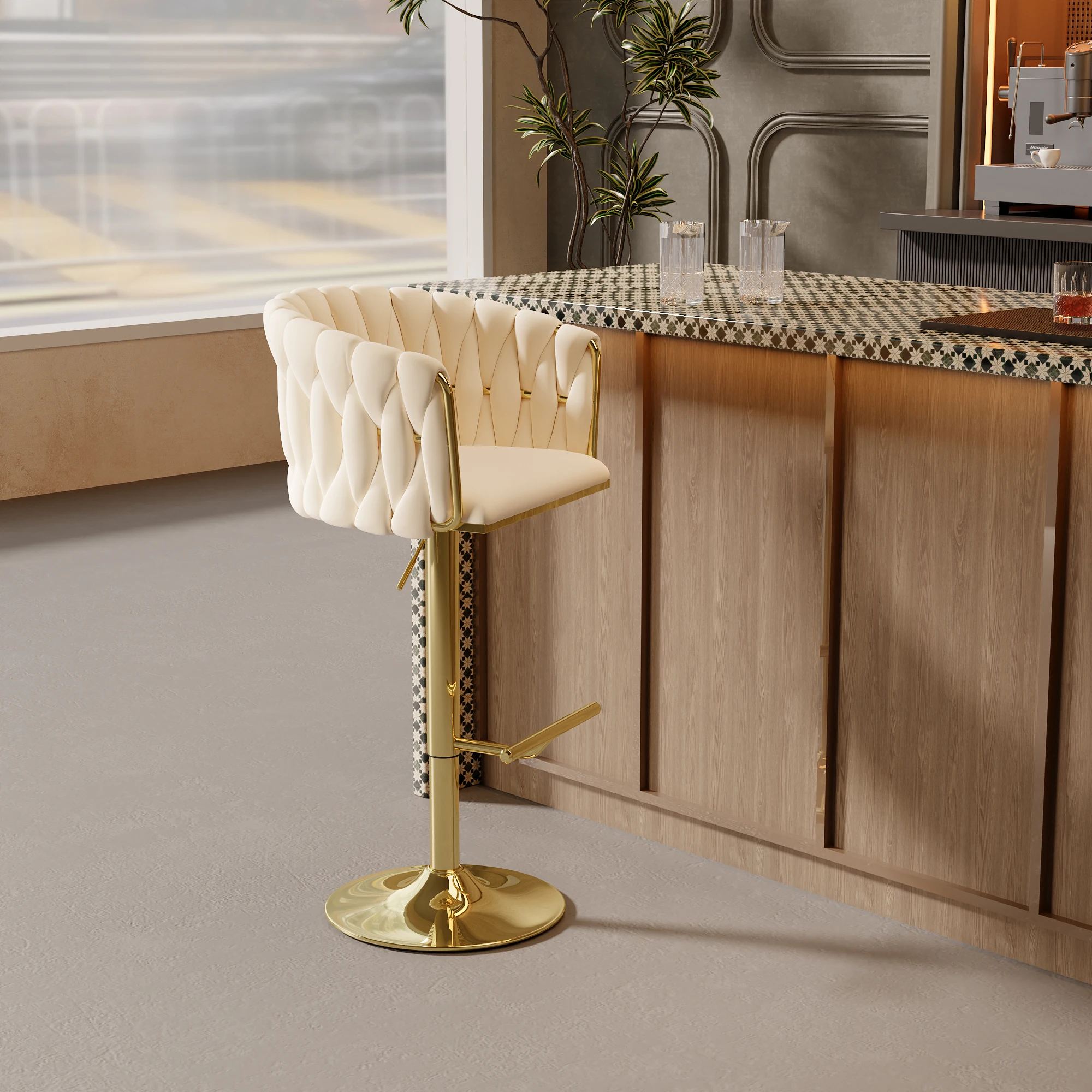 Set di 2 sedie da Bar in velluto, sgabello da Bar, sgabello da bancone girevole in metallo regolabile in altezza e 360 gradi con schienale e