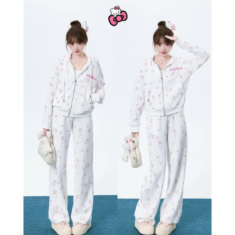 

Sanrio спортивная одежда для девочек, 2 шт., куртка Hello Kitty, новый стиль, уменьшение возраста, милый повседневный темпераментный принт, модный осенний костюм, хит продаж