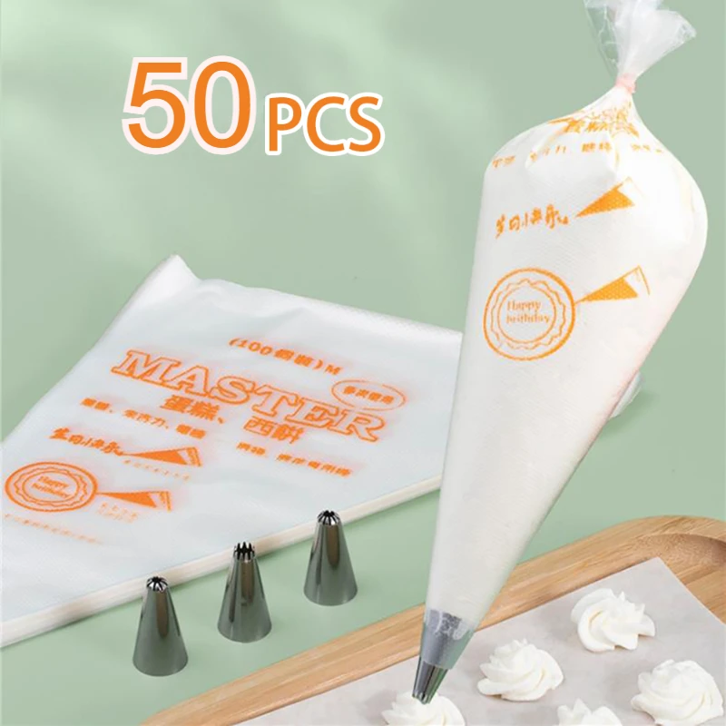 50 Uds. Bolsas desechables para pastelería, boquillas para confitería, mangas para exprimir crema DIY, bolsa para fugas, herramienta para crema de pastel, suministros para hornear