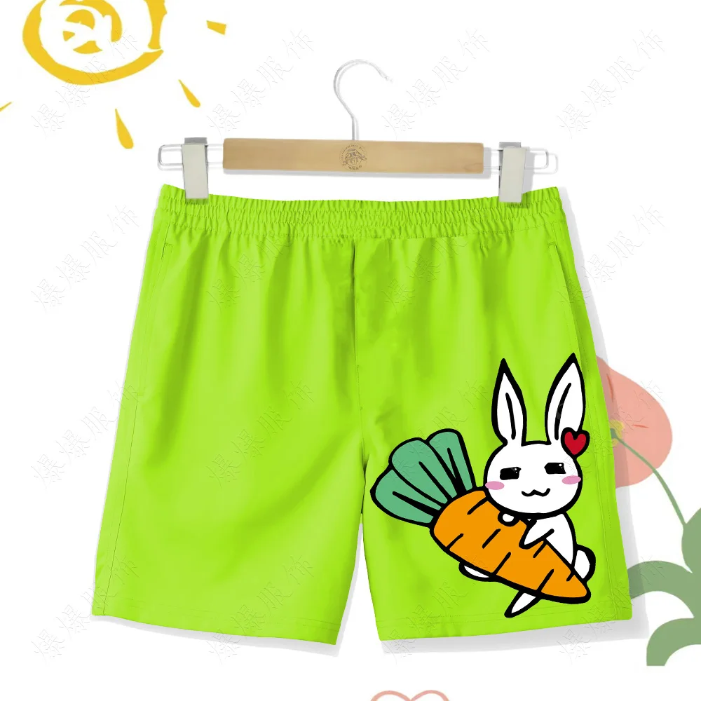 Hawaiian Surf Girls Swim Beach Shorts Girls Cute 2D Carrot Rabbit Print Summer casual Sports beach vacation swim shorts