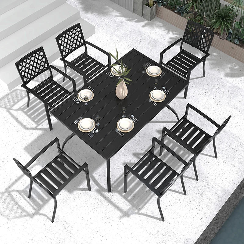 Modern Comfortable Black Metal Garden Outdoor Furniture Extendable Aluminum Patio Dinning Table Set