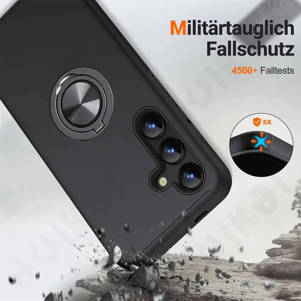 Case For Samsung Galaxy S24 S23 S22 S25 Ultra Plus A55 A35 A15 Degree Armor Bumper Shockproof  Metal Ring Hard PC Silicone Cover image 3