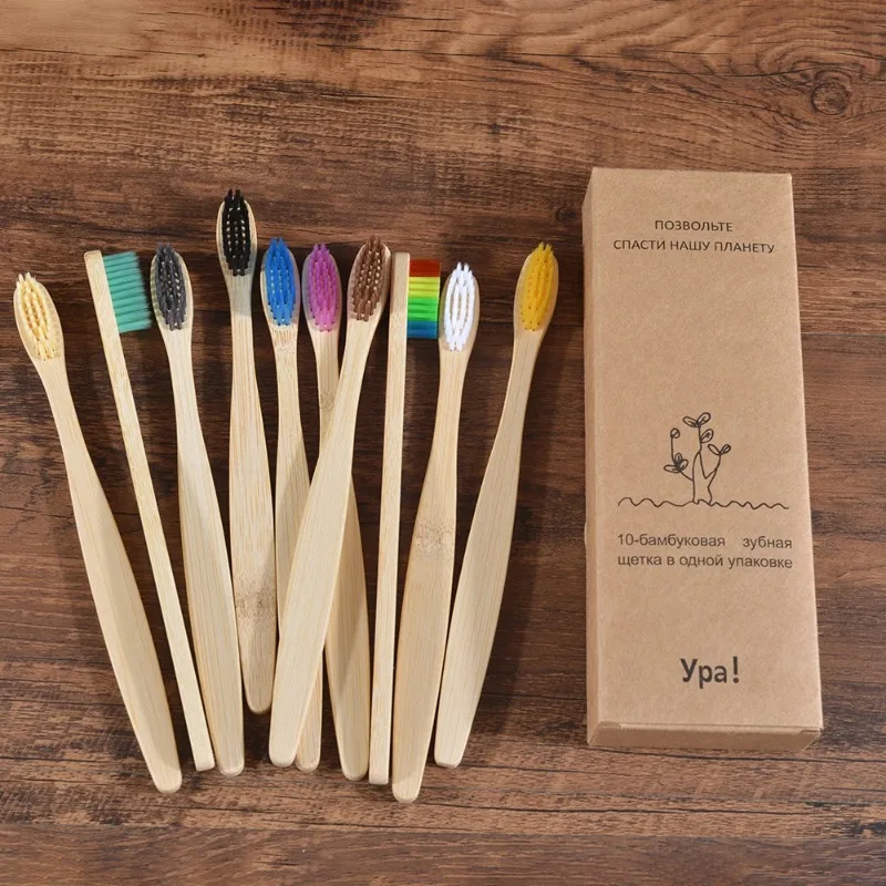 

10Pcs Colorful Toothbrush Natural Bamboo Tooth Brush Sets Soft Bristle Charcoal Teeth Eco Bamboo Toothbrushes Dental Oral Care