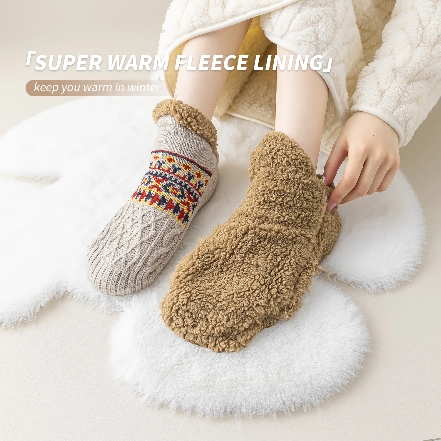 Winter Women Warm Men’s Socks Thickened Thermal Ski Non-slip Soccer Stockings Indoor Home Floor Slippers Sock for Christmas