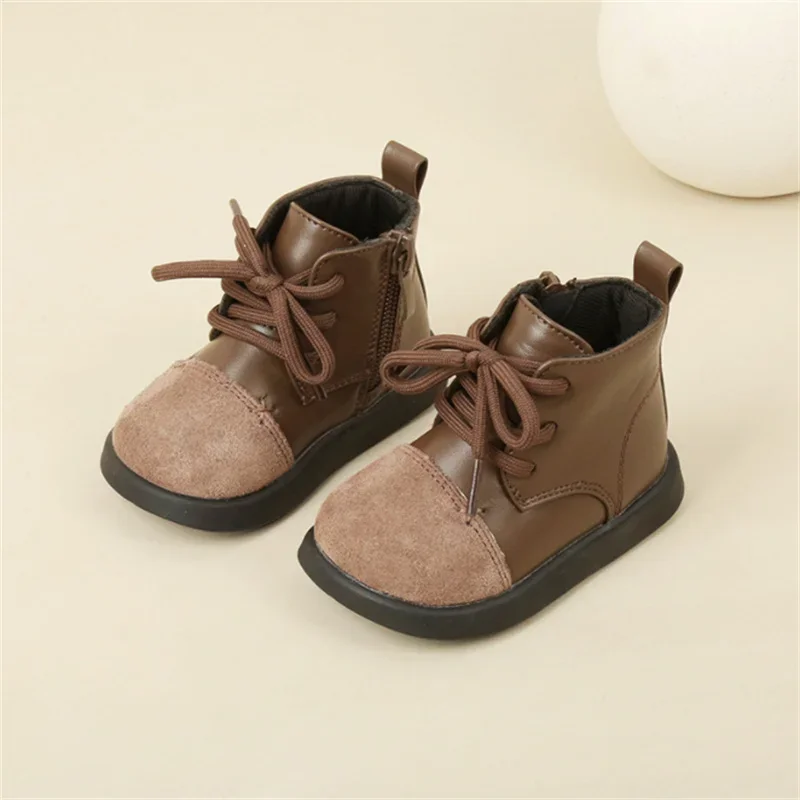 2024 New Spring Baby Shoes  Leather Toddler Boys Ankle Boots Rubber Sole Infant Shoes Fashion Little Girls Boots 15-25