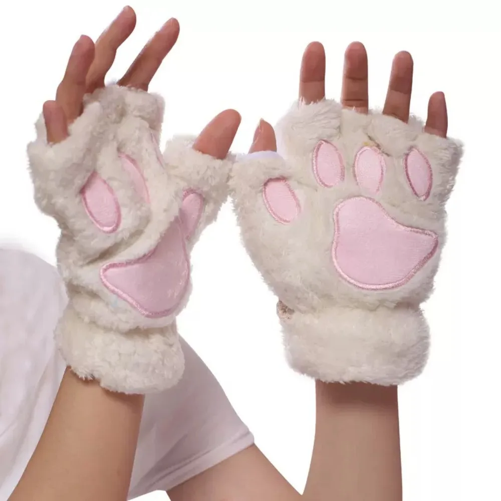 All-Match PP Cotton Cartoon Anti-cold Mittens Thickened Soft Animal Fingerless Gloves Swen Korean Style Bear Paw Mittens