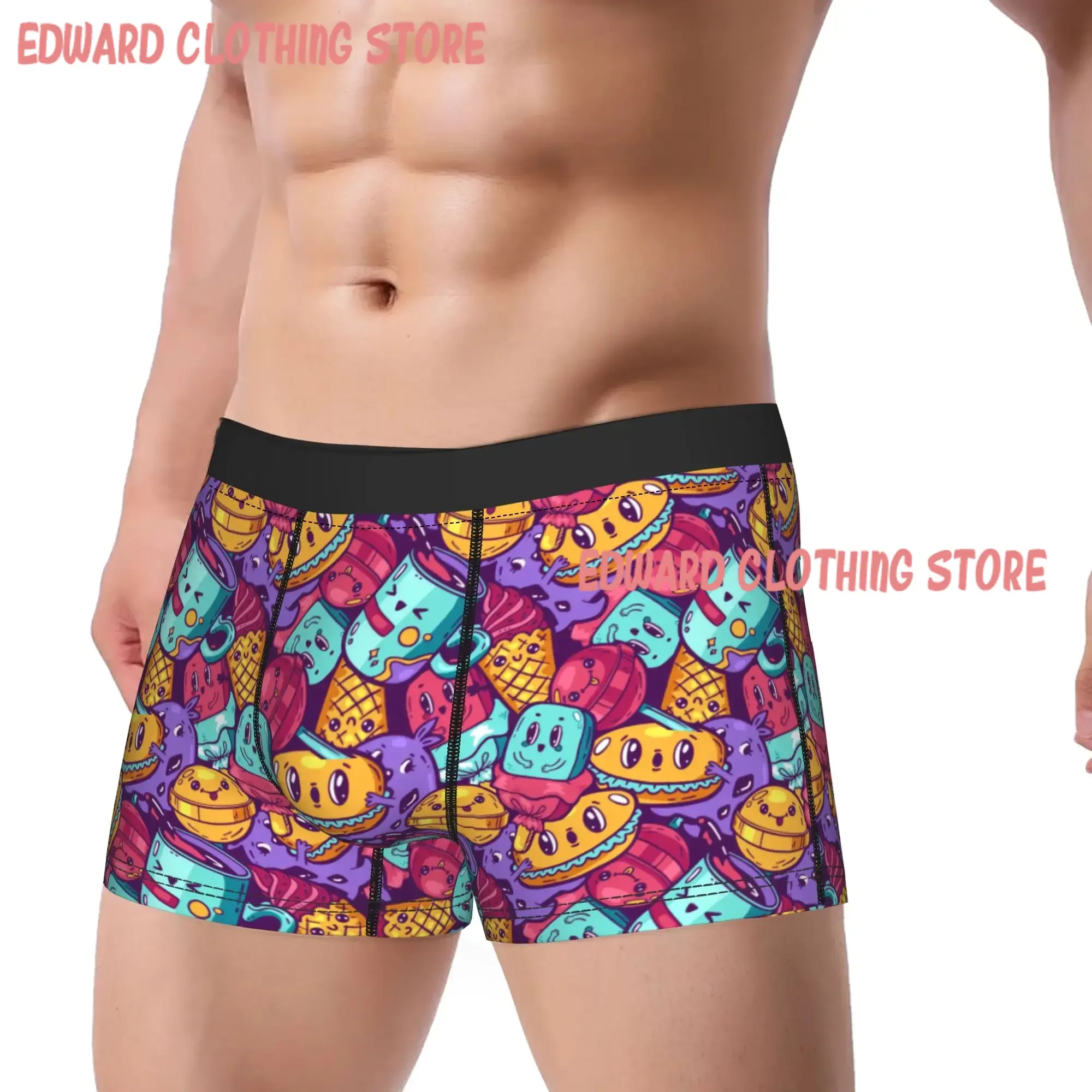 Cute Kawaii Fast Food Meal Underwear  Custom Boxer Shorts High Quality Men Underpants Soft Trend Boxer Brief Gift Idea