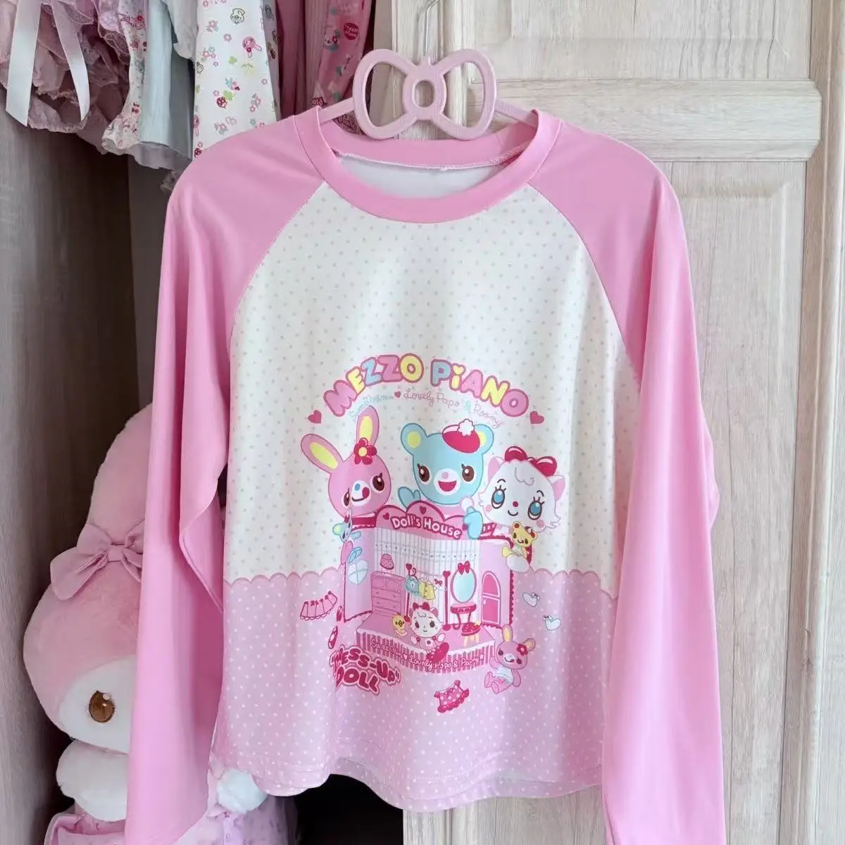 Sweet Kawaii Cartoon Tshirts Polka Dot Print Women T-shirt Loose Casual Contrast Color Cute Graphic Tee Tops Japan Y2k Aesthetic