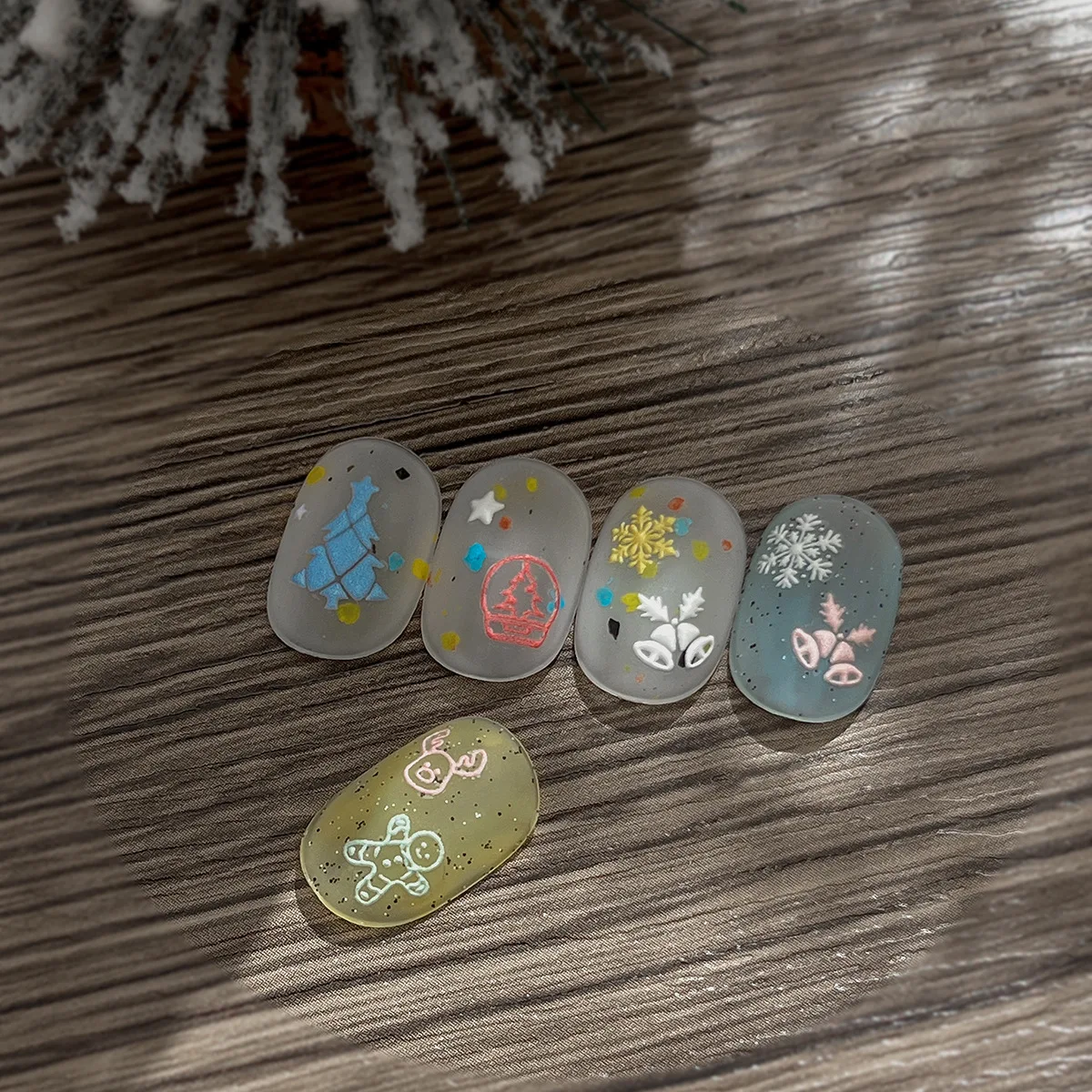 크리스마스 파티용 엠보싱 네일 아트 데칼, 크리스마스 트리/행잉 볼/벨/눈꽃 디자인, 셀프 접착 네일 스티커