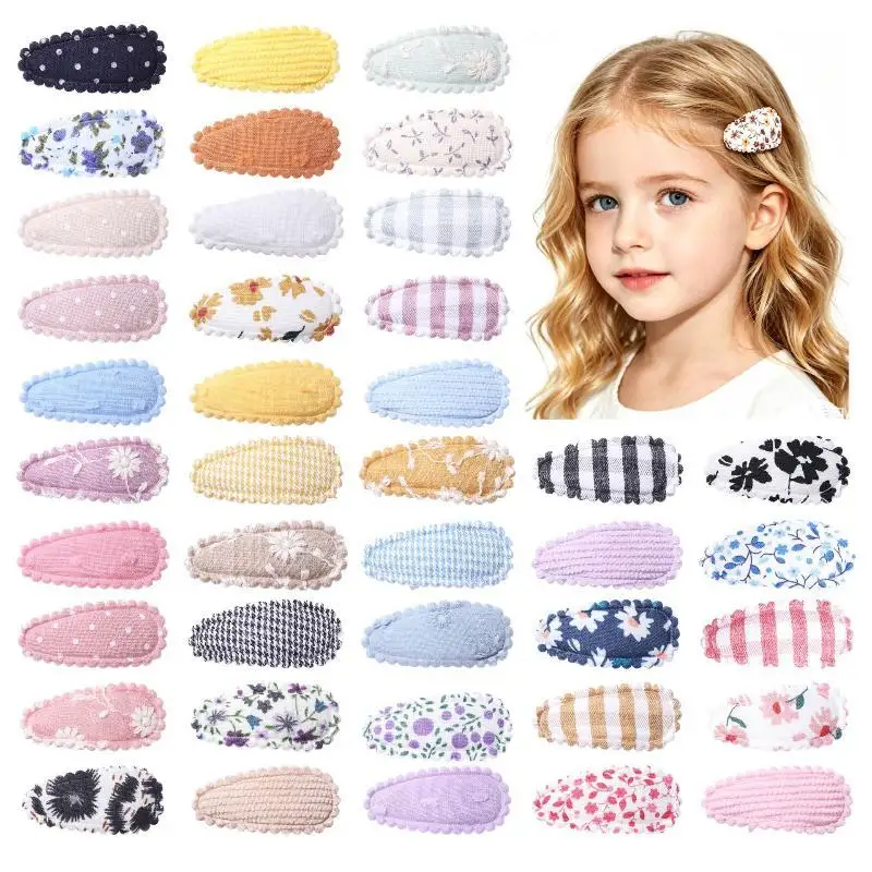 10Pcs Kids Fabric BB Hair Clips Lovely Mini Fabric Water Drop Snap Hairpins Side Bang Barrettes For Little Girls Daily Hairstyl