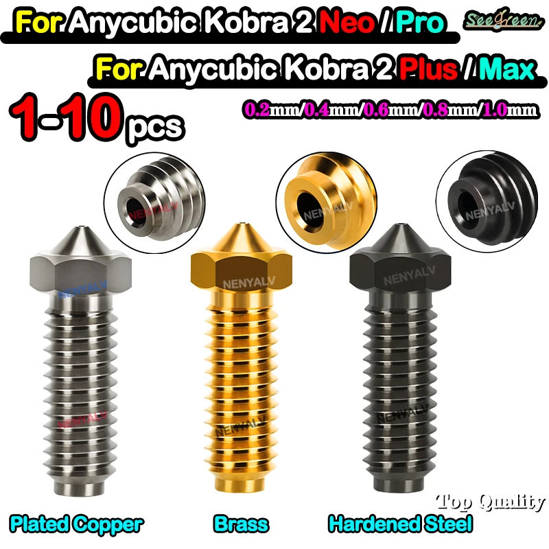 High Flow Brass Nozzle For Anycubic Kobra 2 Neo Nozzle Copper plated Nozzles Hardened Steel For Anycubic Kobra 2 pro bimetal