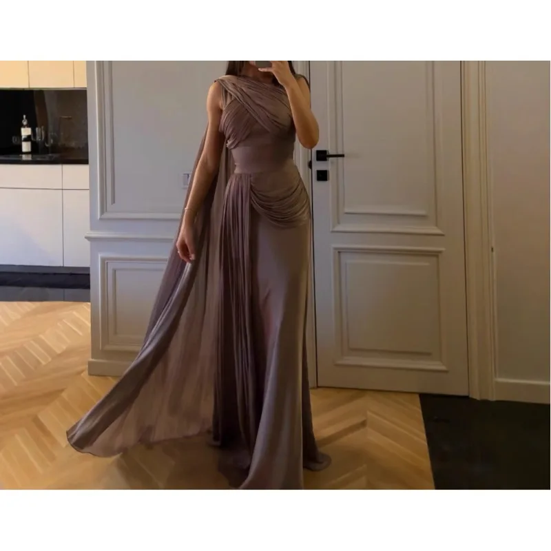 Vestido de noite de cetim com fita dobrada Vestido longo feminino elegante