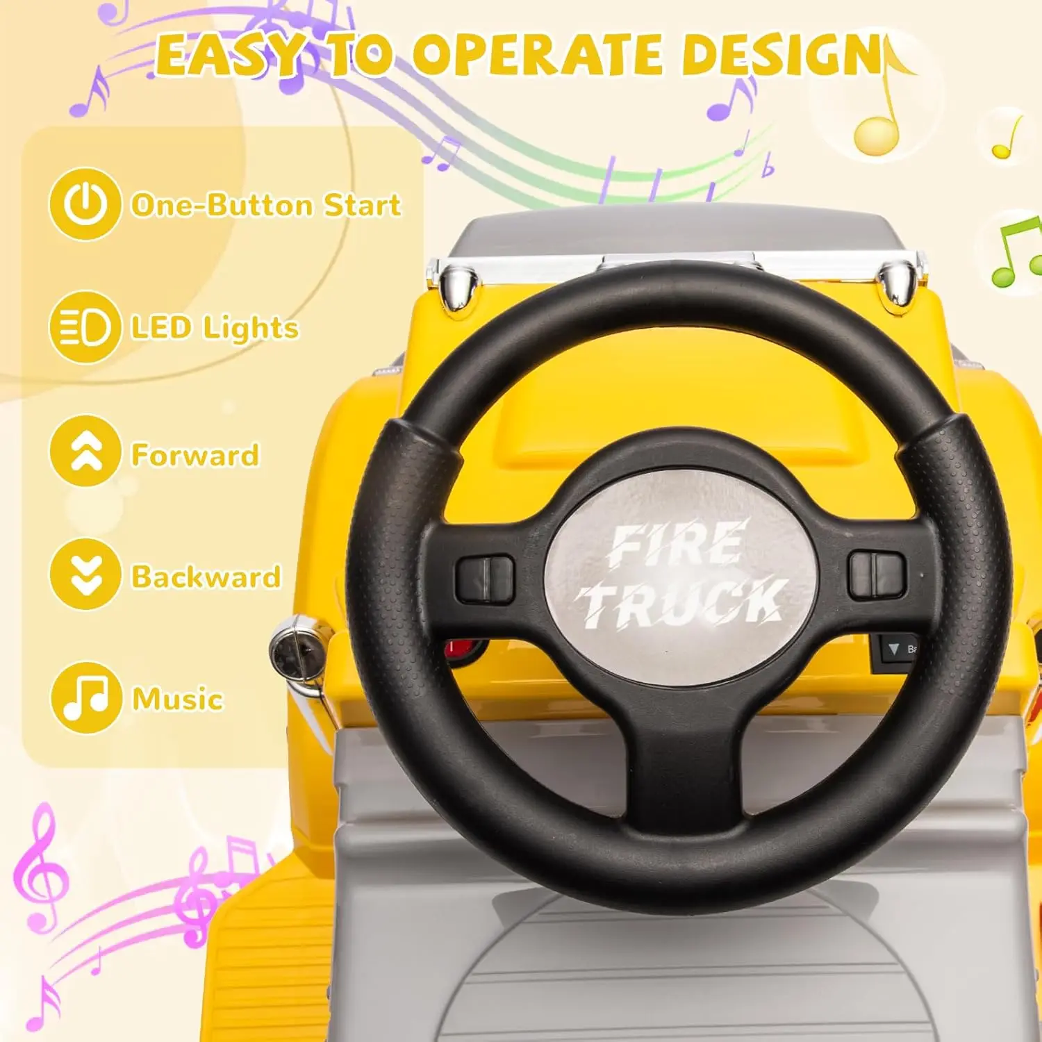 Camion électrique 6V pour tout-petits, avec rangement spacieux, musique, lumières LED, batterie Rechargeable, bouton de démarrage facile